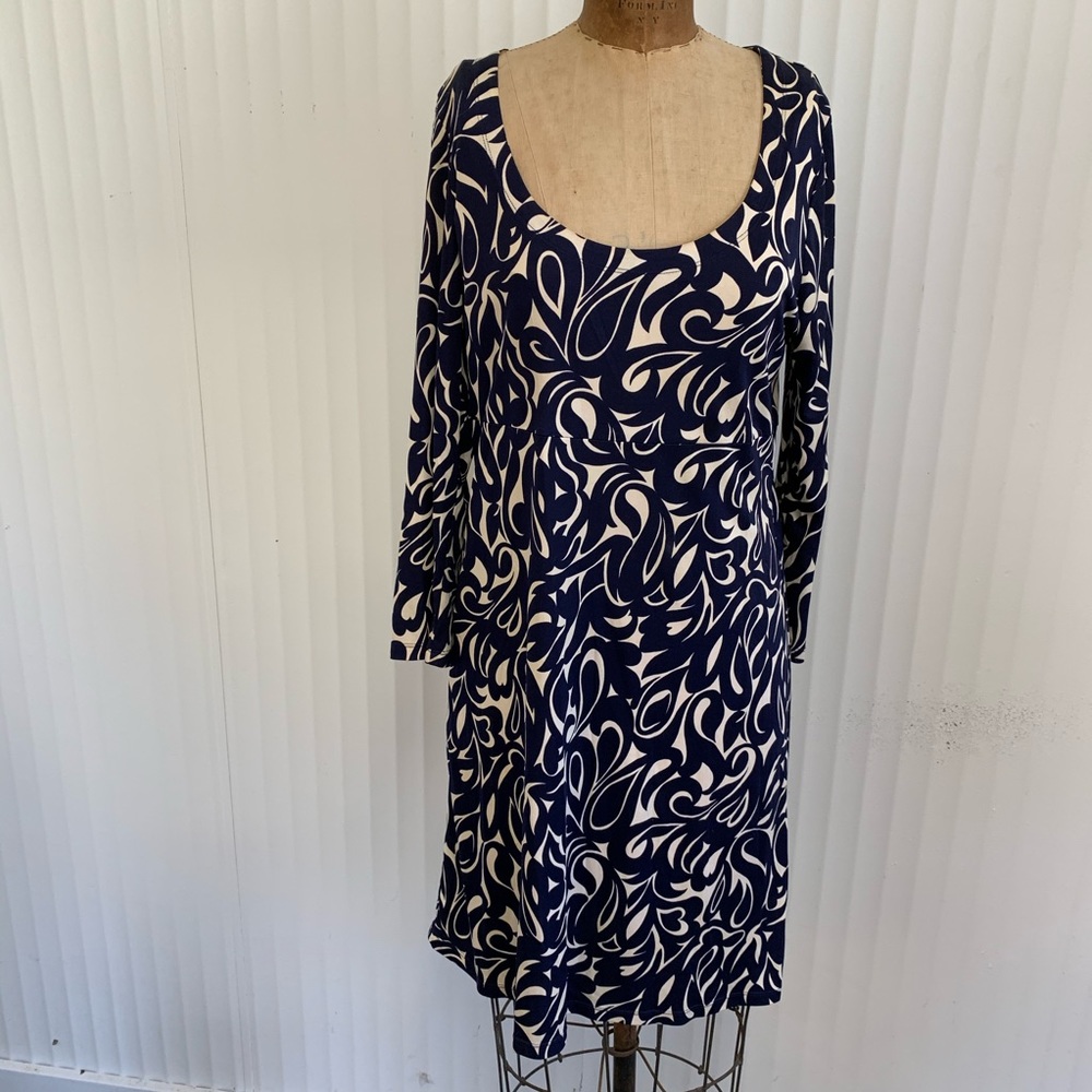 LK Bennett blue and cream pattern dress